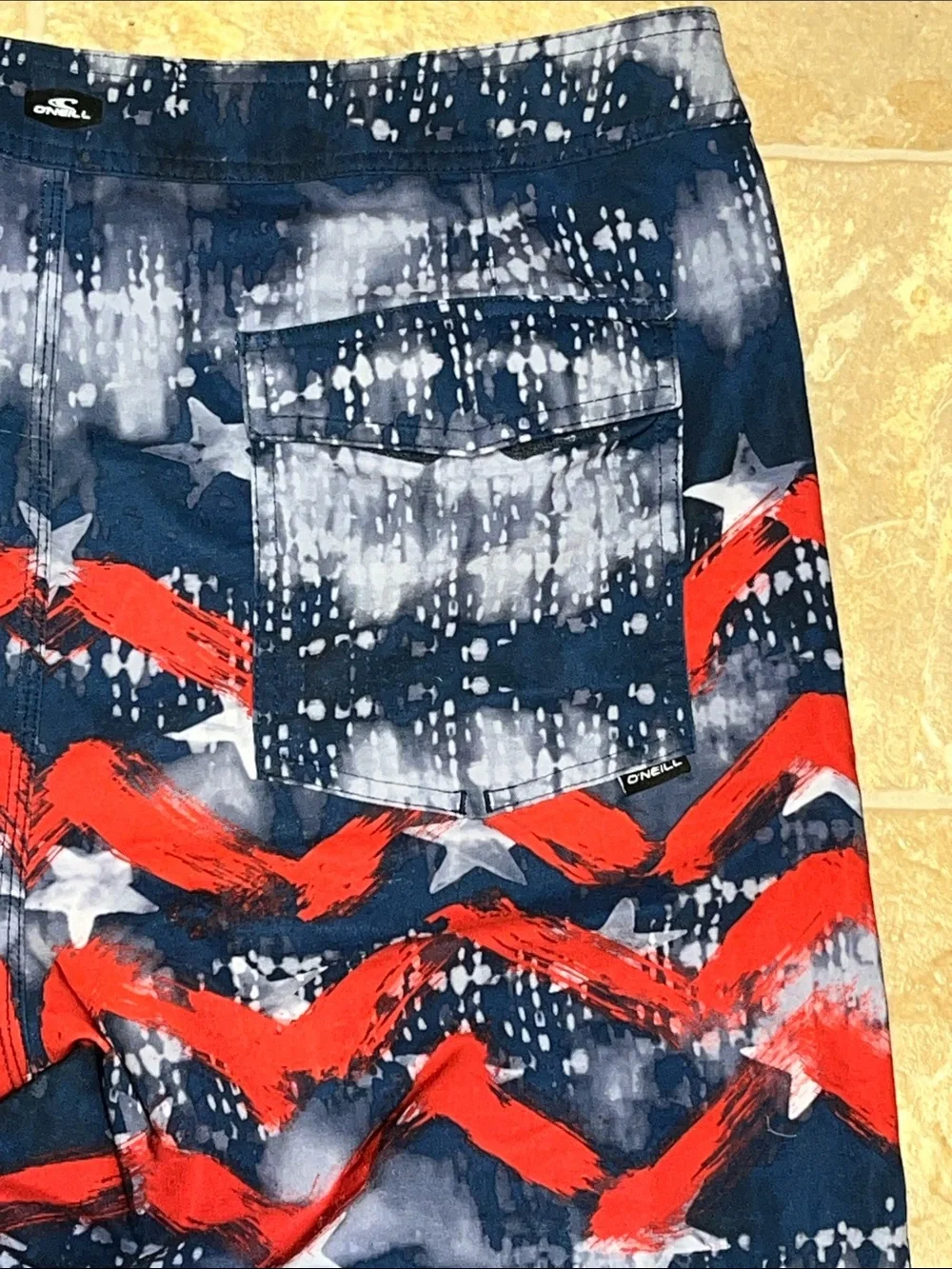 O'Neill Navy & Red Star Wave Swim Board Shorts